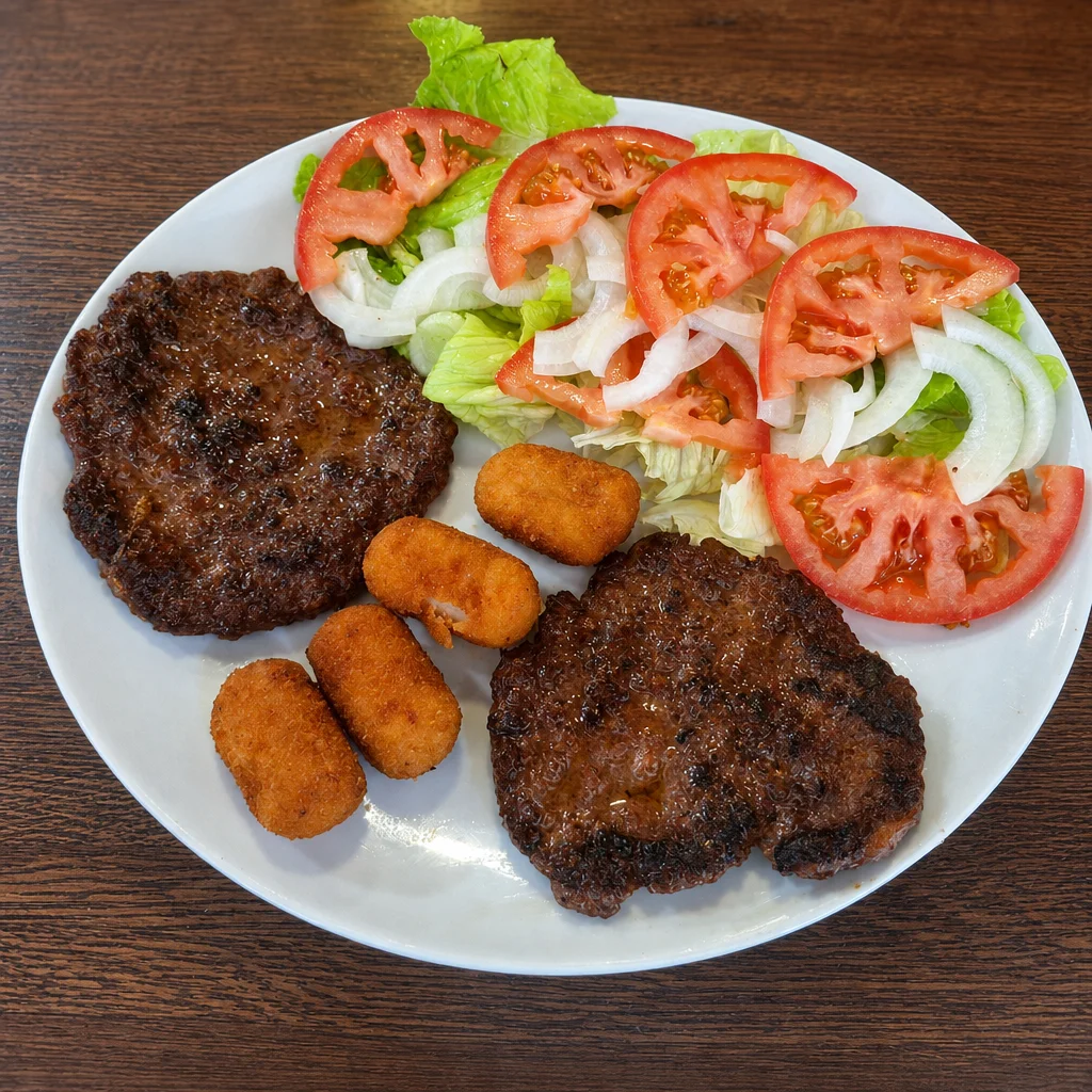 Bi hamburgesa eta entsaladadun plater konbinatua – Obregon Bokaburger Barakaldo